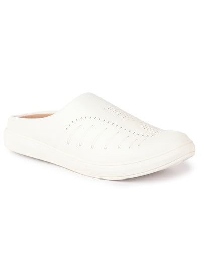 Men White Back Open Stylish Design Slip On Shoes