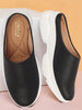 Women Black Back Open Classic Design Slip On Mules Shoes
