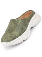 Women Olive Back Open Classic Design Slip On Mules Shoes