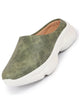 Women Olive Back Open Classic Design Slip On Mules Shoes