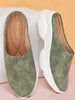 Women Olive Back Open Classic Design Slip On Mules Shoes