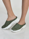 Women Olive Back Open Classic Design Slip On Mules Shoes
