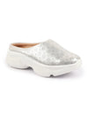 Shop Women Silver Back Open Classic Design Slip On Mules Shoes Online.