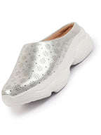 Shop Women Silver Back Open Classic Design Slip On Mules Shoes Online.