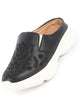 Women Black Floral Print Embroidery Design Back Open Slip On Mules Shoes