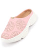 Women Pink Laser Cut Design Back Open Slip On Mules Shoes