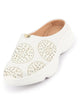 Women White Laser Cut Design Back Open Slip On Mules Shoes