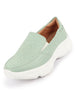 Women Pista Green Printed Design Stitched Comfort Slip On Sneaker Shoes