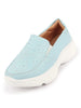 Women Sky Blue Printed Design Stitched Comfort Slip On Sneaker Shoes