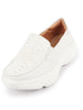 Women White Printed Design Stitched Comfort Slip On Sneaker Shoes