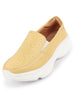 Women Yellow Printed Design Stitched Comfort Slip On Sneaker Shoes