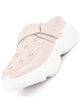 Women Cream Laser Cut Floral Hook and Loop Back Open Slip On Mules Shoes