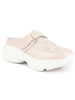 Women Cream Laser Cut Floral Hook and Loop Back Open Slip On Mules Shoes