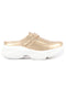 Women Golden Laser Cut Floral Design Hook and Loop Back Open Slip On Mules Shoes