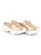 Women Golden Laser Cut Floral Design Hook and Loop Back Open Slip On Mules Shoes