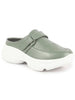 Women Green Laser Cut Floral Hook and Loop Back Open Slip On Mules Shoes