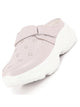 Women Lavender Laser Cut Floral Hook and Loop Back Open Slip On Mules Shoes