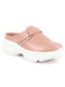 Women Peach Laser Cut Floral Design Hook and Loop Back Open Slip On Mules Shoes