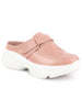 Women Peach Laser Cut Floral Design Hook and Loop Back Open Slip On Mules Shoes