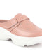 Women Peach Laser Cut Floral Design Hook and Loop Back Open Slip On Mules Shoes