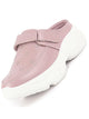Women Purple Laser Cut Floral Hook and Loop Back Open Slip On Mules Shoes