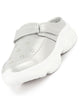 Women Silver Laser Cut Floral Design Hook and Loop Back Open Slip On Mules Shoes