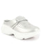 Women Silver Laser Cut Floral Design Hook and Loop Back Open Slip On Mules Shoes