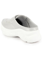 Shop Women White Laser Cut Floral Design Hook and Loop Back Open Slip On Mules Shoes Online.