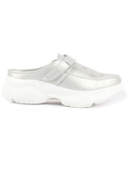 Shop Women White Laser Cut Floral Design Hook and Loop Back Open Slip On Mules Shoes Online.