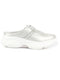 Women Silver Laser Cut Floral Design Hook and Loop Back Open Slip On Mules Shoes