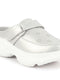 Women Silver Laser Cut Floral Design Hook and Loop Back Open Slip On Mules Shoes