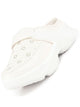 Women White Laser Cut Floral Design Hook and Loop Back Open Slip On Mules Shoes