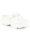 Women White Laser Cut Floral Design Hook and Loop Back Open Slip On Mules Shoes