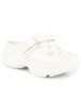 Women White Laser Cut Floral Design Hook and Loop Back Open Slip On Mules Shoes