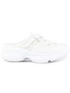 Shop Women White Laser Cut Floral Design Hook and Loop Back Open Slip On Mules Shoes Online.
