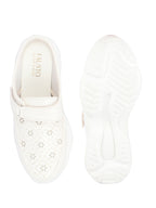 Shop Women White Laser Cut Floral Design Hook and Loop Back Open Slip On Mules Shoes Online.