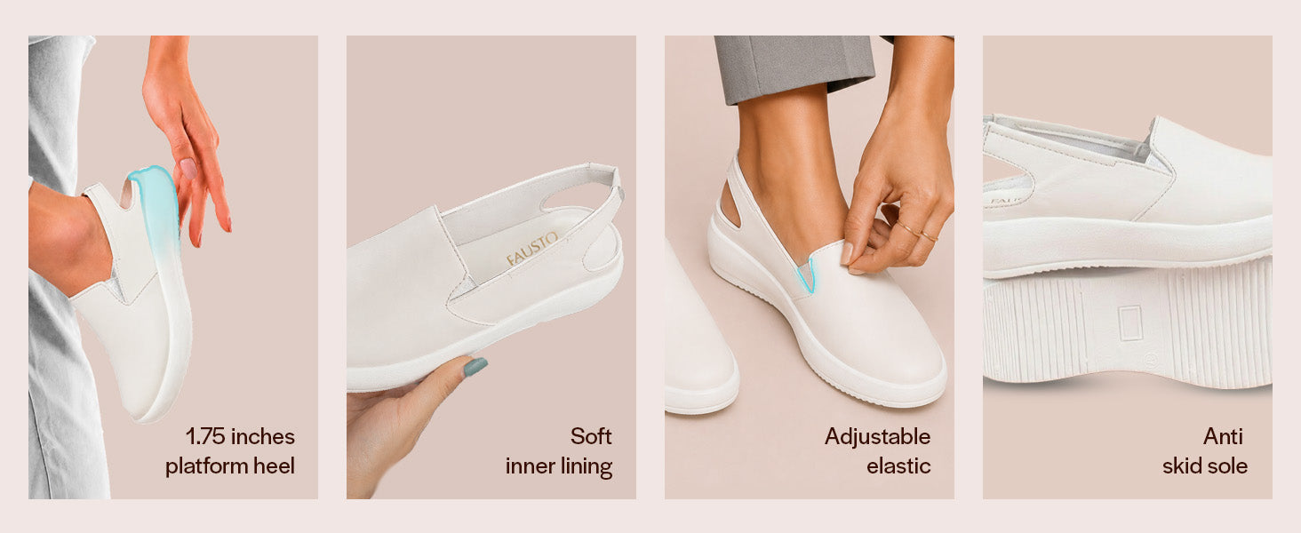 Women Silver Height Enhancer Elastic Closure Back Strap Platform Heel Slip On Shoes|Stylish|Chunky|Weekend|Classic Sneaker Shoes