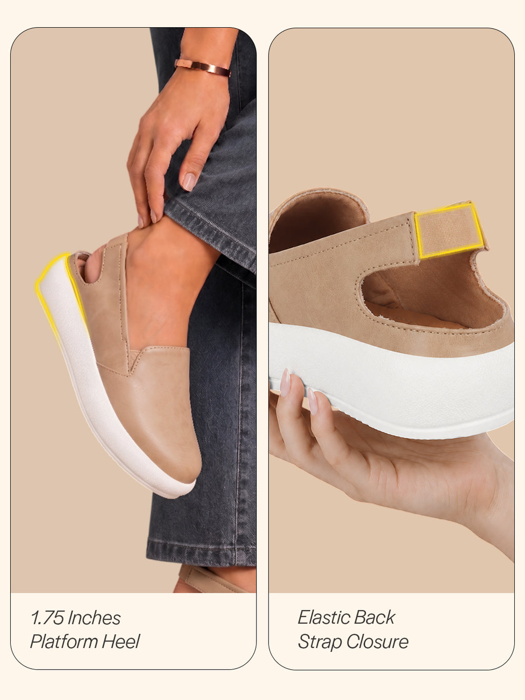 Women Cheeku Height Enhancer Elastic Closure Back Strap Platform Heel Slip On Shoes|Stylish|Chunky|Weekend|Classic Sneaker Shoes