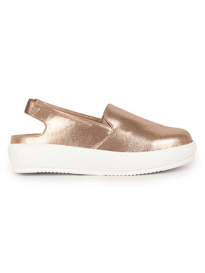 Women Golden Height Enhancer Elastic Closure Back Strap Platform Heel Slip On Shoes|Stylish|Chunky|Weekend|Classic Sneaker Shoes