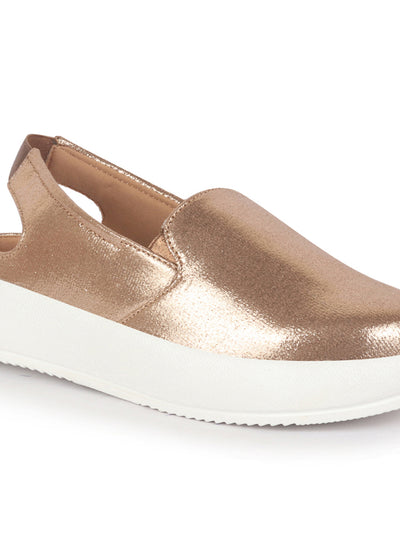 Women Golden Height Enhancer Elastic Closure Back Strap Platform Heel Slip On Shoes|Stylish|Chunky|Weekend|Classic Sneaker Shoes