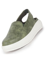 Women Olive Height Enhancer Elastic Closure Back Strap Platform Heel Slip On Shoes|Stylish|Chunky|Weekend|Classic Sneaker Shoes