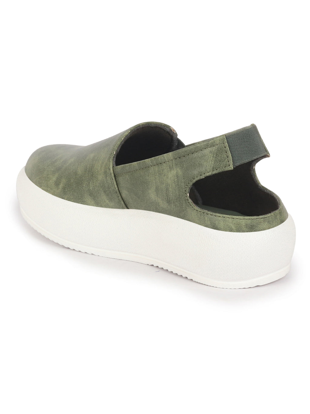 Women Olive Height Enhancer Elastic Closure Back Strap Platform Heel Slip On Shoes|Stylish|Chunky|Weekend|Classic Sneaker Shoes