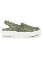 Women Olive Height Enhancer Elastic Closure Back Strap Platform Heel Slip On Shoes|Stylish|Chunky|Weekend|Classic Sneaker Shoes