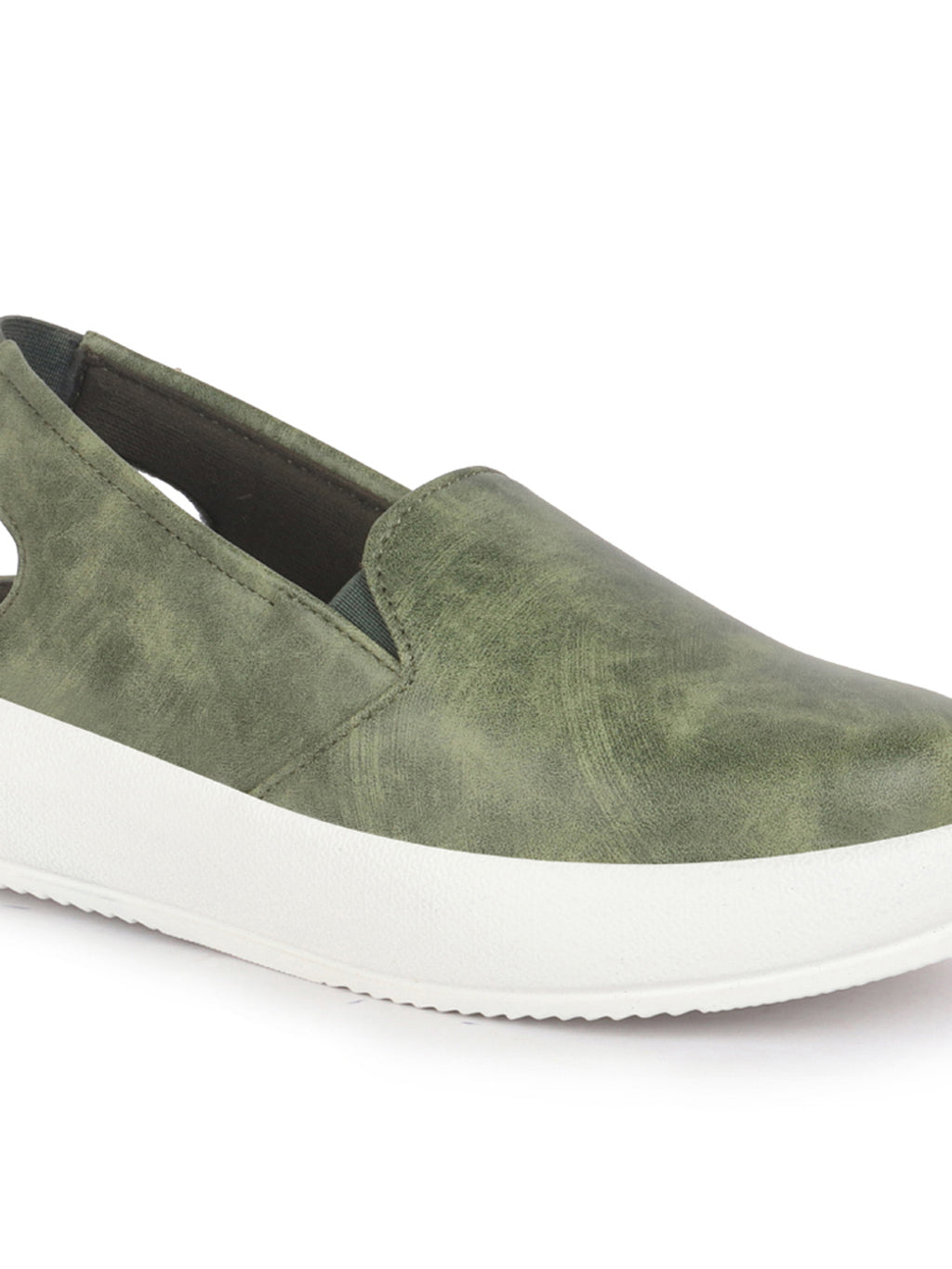 Women Olive Height Enhancer Elastic Closure Back Strap Platform Heel Slip On Shoes|Stylish|Chunky|Weekend|Classic Sneaker Shoes