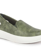 Women Olive Height Enhancer Elastic Closure Back Strap Platform Heel Slip On Shoes|Stylish|Chunky|Weekend|Classic Sneaker Shoes