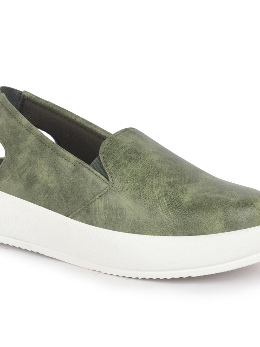 Women Olive Height Enhancer Elastic Closure Back Strap Platform Heel Slip On Shoes|Stylish|Chunky|Weekend|Classic Sneaker Shoes