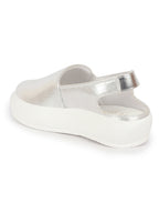 Shop Women Silver Perforated Laser Cut Classic Back Open Slip On Mules Shoes|Work|Casual|Loafer Shoes|Comfort Online.