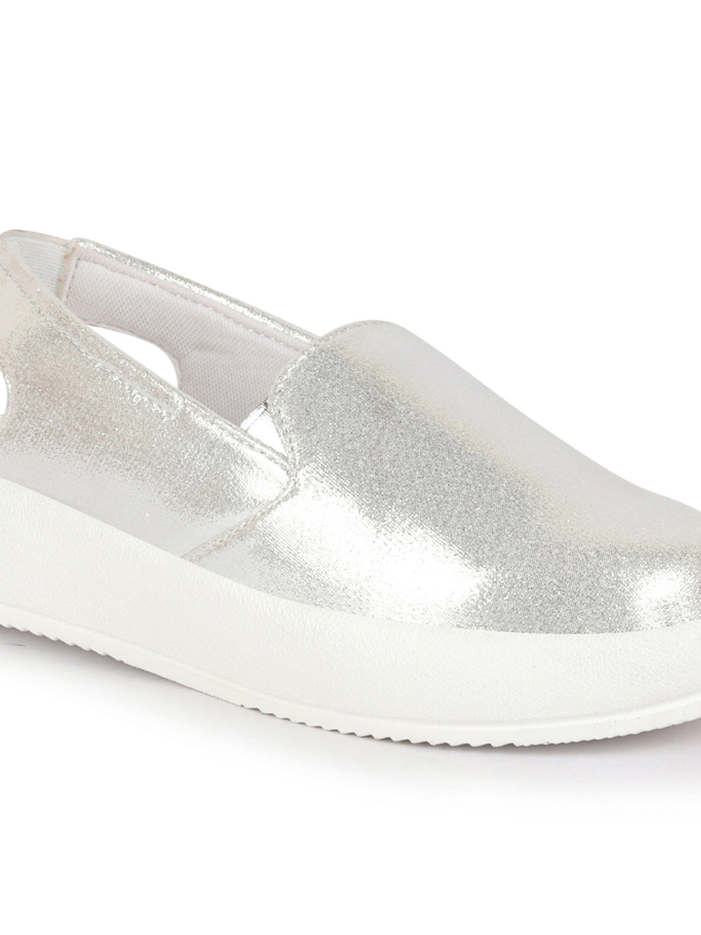 Shop Women Silver Perforated Laser Cut Classic Back Open Slip On Mules Shoes|Work|Casual|Loafer Shoes|Comfort Online.