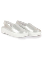 Shop Women Silver Perforated Laser Cut Classic Back Open Slip On Mules Shoes|Work|Casual|Loafer Shoes|Comfort Online.