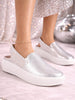 Women Silver Height Enhancer Elastic Closure Back Strap Platform Heel Slip On Shoes|Stylish|Chunky|Weekend|Classic Sneaker Shoes